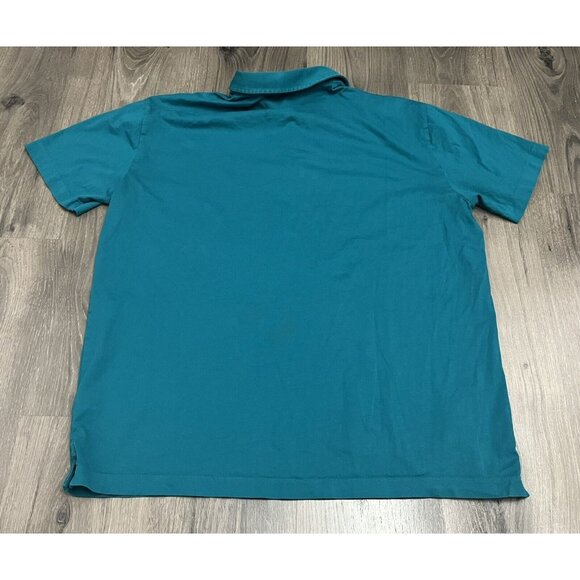 Patagonia Polo Shirt Short Sleeve Organic Cotton Teal Trout Logo - Stain on back - Picture 6 of 8